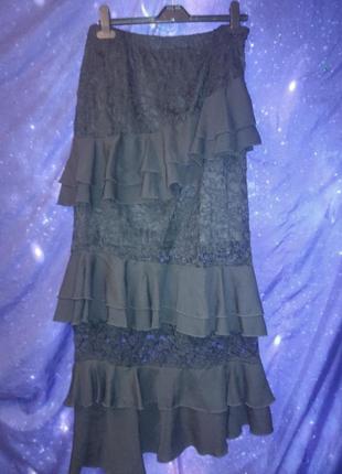 Готическая меиживающая юбка макси с воланами рюшами стимпанк фламенко plt3 фото