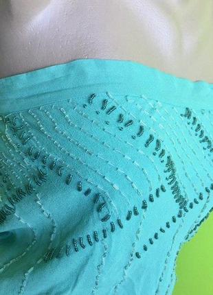 Блузка топ без бретелей смарагдового кольору з пояском warehouse 100% шовк6 фото