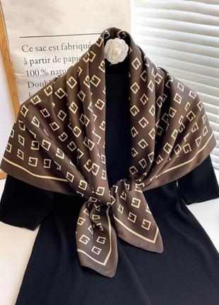 Шикарна шовкова хустка хустина платок на шию на сумку косинка шарф шовк армані 90×90