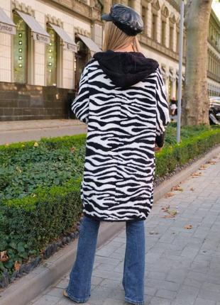 Женское пальто альпака кардиган с капюшоном с принтом зебры весна осень4 фото