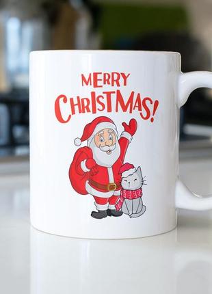 Подарунковий новорічний кухоль з написом merry christmas 330 мл, чашка на подарунок з принтом3 фото