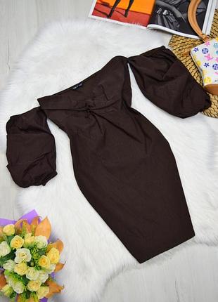 Платье коричневое открытые плечи стрейчевое платье мини