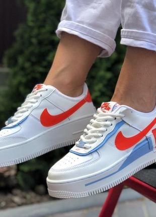 Женские кожаные кроссов nike air force 1 shadow🆕кроссовки найк аир форс🆕белые с красным2 фото