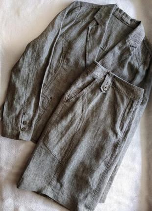 Костюм с юбкой из льна юбка и жакет пиджак блейзер лен2 фото