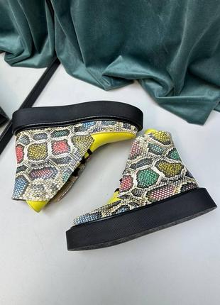 Ботинки высокие лоферы из натуральной итальянской кожи и замши женские хайтопы на шнурках8 фото