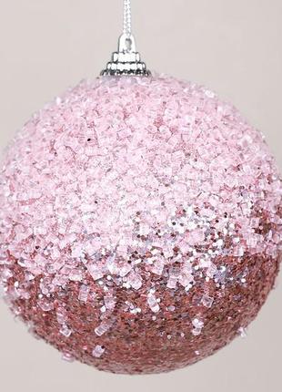 Ялинкова куля з бісером 10см, колір-рожевий гліттер rm7-319 залишок1 фото
