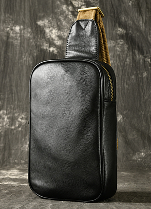Мужская кожаная бананка сумка на грудь, барсетка нагрудная из натуральной кожи