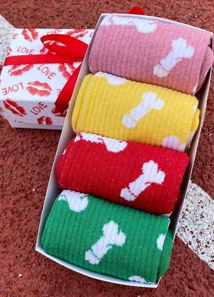 Подарочный комплект носков женских высоких весна осень с прикольными рисунками 36-41 4 пары для женщин