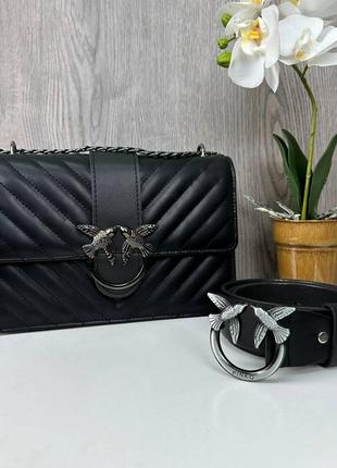 Подарочный набор женская сумочка клатч с птичками пинко + женский кожаный ремень pinko 2 в 1 комплект