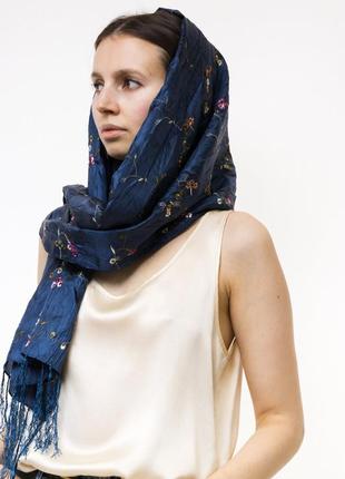 Вишитий чорний шарф/палантин 60*152 см