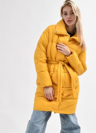 Стеганая куртка-пальто с поясом x-woyz р.42-487 фото