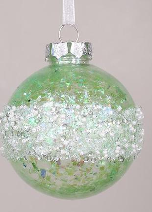 Ялинкова куля з декором з паєток і бісеру 8см, колір - зелений rm7-329 залишок
