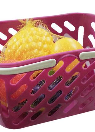 Кошик рожевий із фруктами, 8 предметів