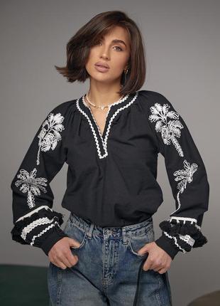 Женская блуза-вышиванка в этностиле цвет черный fl_001153