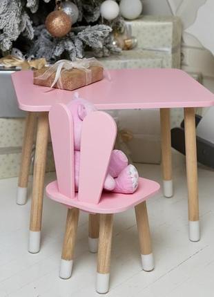 Розовый детский прямоугольный столик и стульчик зайчик.3 фото