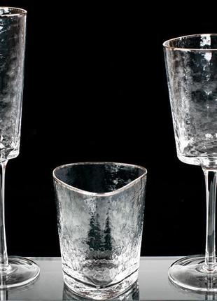 Набір 4 фужери monaco ice келихи для вина 400 мл, скло зі срібним кантом2 фото
