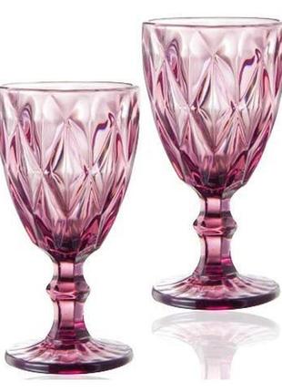 Набор 6 бокалов для вина elodia грани 260мл, розовое стекло