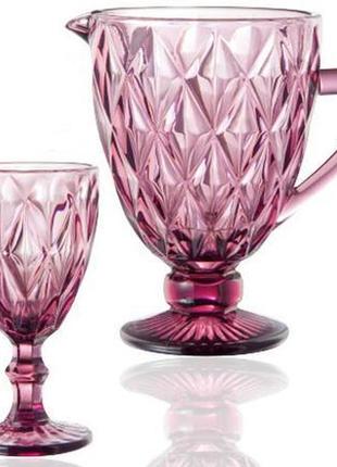 Набор для напитков elodia "грани" 6 фужеров 320мл и кувшин 1.1л, розовое стекло
