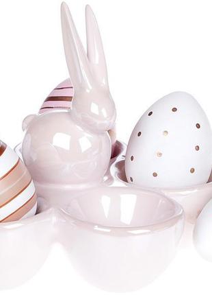 Підставка для яєць "кролик" керамічна 15х15х12см на 5 комірок, рожевий перламутр2 фото