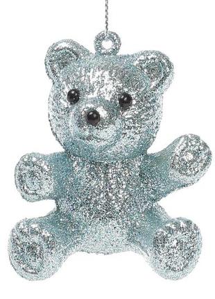 Ялинкова прикраса ведмедик 7см, колір - ніжно-блакитний гліттер 113-453 - 12 шт упаковка товар від виробника