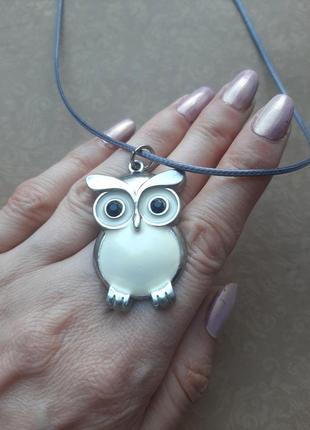 Кулон сова совёнок совята подвес сере шнур метал