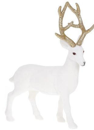 Новорічна декоративна фігура олень 30см з велюровим покриттям та гліттерними рогами, колір - білий із золотом 113-837 - 12 шт