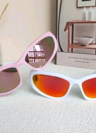 Спортивні дзеркальні окуляри рожеві трендові жіночі сонцезахисні  2023 велоспорту y2k5 фото