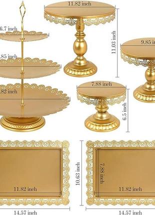 Набір золотих підставок для тортів. 6 шт. підставка для кексів. металева підставка для тортів.5 фото