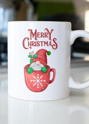 Новорічний кухоль з принтом merry christmas 330 мл, чашка на подарунок з прикольним написом1 фото
