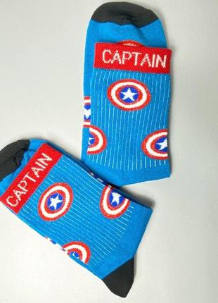 Високі демісезонні жіночі шкарпетки з принтом captain america 1 пара 36-41 якісні, бавовняні і стильні3 фото