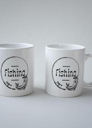 Чашка керамічна біла подарункова з прикольним принтом fishing 330 мл, якісна кружка для рибалки3 фото