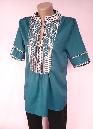 Блузка женская летняя с узором без бренду зеленая4 фото