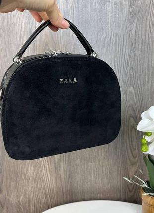 Женская замшевая сумка клатч на плечо стиль zara черная,маленькая замшевая сумочка с ручкой