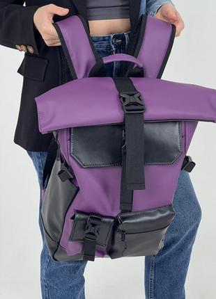 Жіночий рюкзак ролтоп для ноутбука rolltop для подорожей фіолетового кольору з екошкіри5 фото