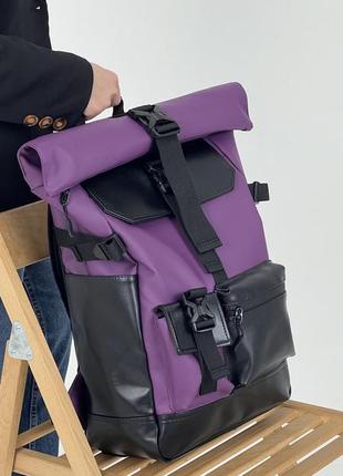 Жіночий рюкзак ролтоп для ноутбука rolltop для подорожей фіолетового кольору з екошкіри3 фото