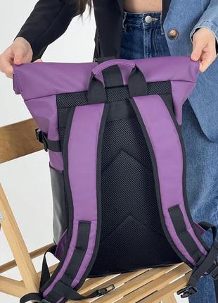 Жіночий рюкзак ролтоп для ноутбука rolltop для подорожей фіолетового кольору з екошкіри8 фото