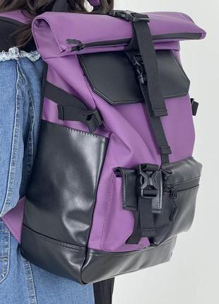 Жіночий рюкзак ролтоп для ноутбука rolltop для подорожей фіолетового кольору з екошкіри2 фото