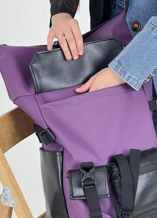 Жіночий рюкзак ролтоп для ноутбука rolltop для подорожей фіолетового кольору з екошкіри9 фото