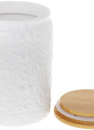 Банка ceram-bamboo для сипких продуктів 1.1 л, біла матова кераміка з бамбуковою кришкою2 фото