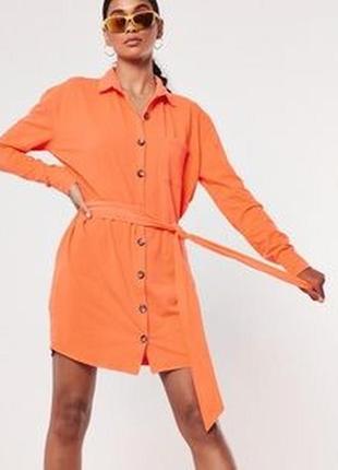 Классное платье рубашка оранжевое хс 6