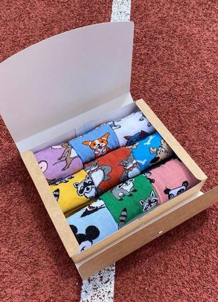 Комплект носков женских длинных весна-осень с милыми мультяшными рисунками 9 пар 36-41 на подарок для девушек
