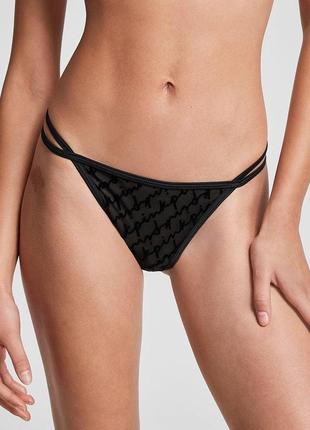Трусики стрінги victoria's secret  flocked mesh thong panty l черный