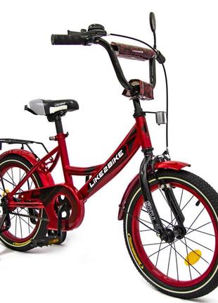 Велосипед дитячий 2-колісний 16" 211615 (rl7t) like2bike sky, бордовий, рама сталь, з дзвінком 0201 топ!