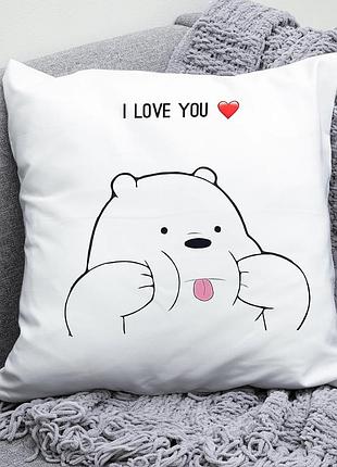 Декоративная подушка плюшева подарок с принтом вся правда о медведях we bare bears белый медведь