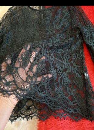 Стильная изумрудного цвета нарядная блузка кружевная гипюр new look 42 р s