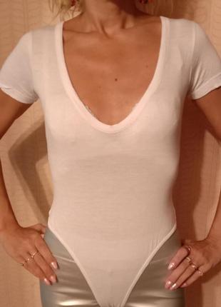 Суперский белый боди комбидресс футболка сзади стрингами