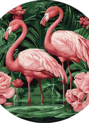 Картина по номерам "фламинго в цветах" ©art_selena_ua kho-r1005 диаметр 39 см идейка 0201 топ !
