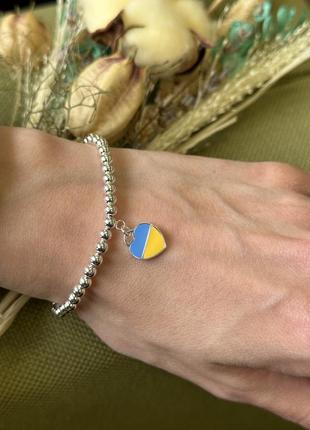 Срібна біжутерія браслет з намистин "з україною в серці"