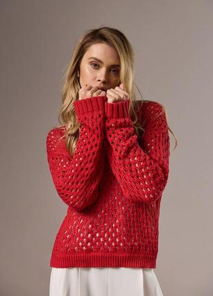 Ажурная женская кофта-джемпер трендовая модель, красная 42-46, 48-525 фото