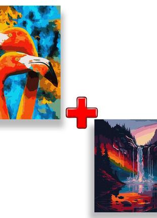 Набор картин по номерам 2 в 1 идейка "оранжевые фламинго" 40х50 kho4261 и "сказка наяву" 40х40 kho5008 0201